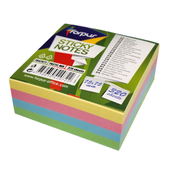 Lipnūs lapeliai Forpus, 75x75mm, 4-ių pastelinių spalvų miksas, kubas (1x320)