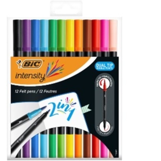 Bic Flomasteriai Intensity Dual Tip, dvipusiai, 12 spalvų rinkinys
