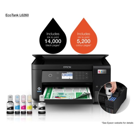 Epson EcoTank L6260 Spausdintuvas rašalinis spalvotas MFP A4 33 ppm USB Wi-Fi Ethernet LAN