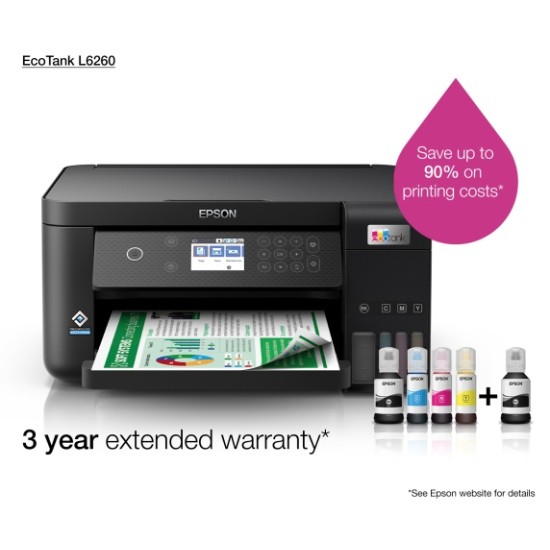 Epson EcoTank L6260 Spausdintuvas rašalinis spalvotas MFP A4 33 ppm USB Wi-Fi Ethernet LAN