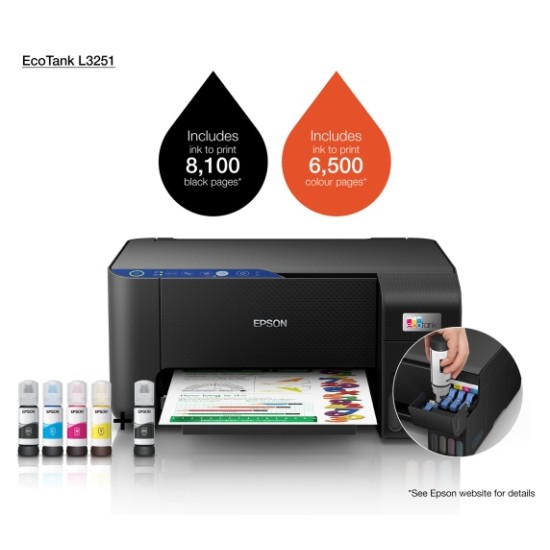 Epson EcoTank L3251 Spausdintuvas rašalinis spalvotas MFP A4 33 ppm Wi-Fi USB