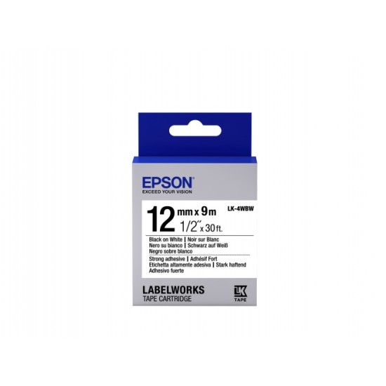 Epson LK-4WBW (C53S654016) Ženklinimo juostos kasetė, Strong Adhesive, Black on White (12mm, 9m)