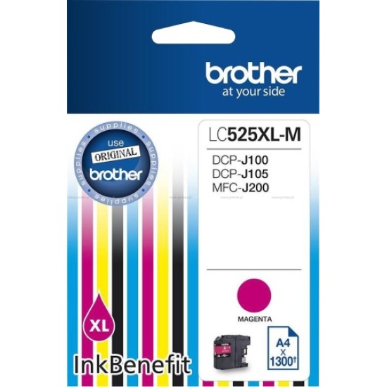 Brother LC-525XLM kasetė rašaliniams spausdintuvams, tinka DCP-J100/J105, MFC-J200, Magenta 1300 psl