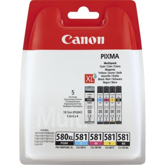Canon PGI-580XL PGBK/CLI-581 (2024C007) Rašalinių kasečių komplektas, PGBK/C/M/Y/BK
