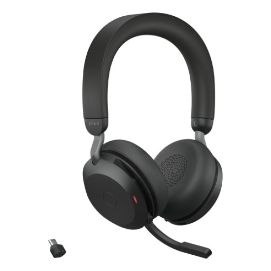 Jabra Evolve2 75 UC Link 380c Belaidės ausinės, Bluetooth, USB-C, Charging Stand, Juoda