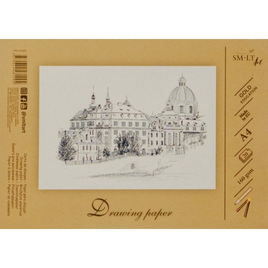 Braižybos ir piešimo popierius SMLT A4, 160 g/m2, 20 lapų, klijuotas