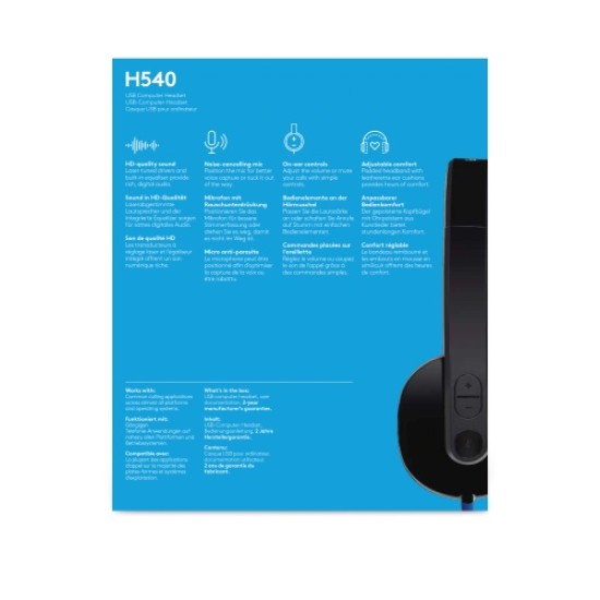 Logitech H540 Laidinės ausinės, USB-A, Juoda