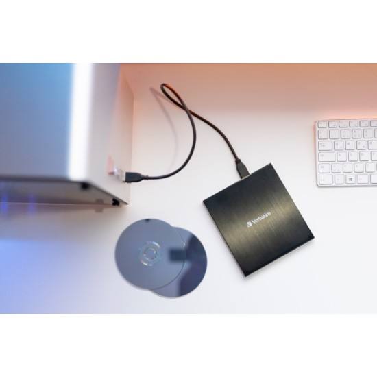 Verbatim 43886 External Slimline CD/DVD Writer Išorinis optinis įrenginys, USB-C/USB-A, Juoda