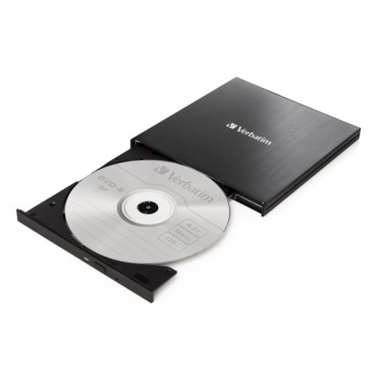 Verbatim 43886 External Slimline CD/DVD Writer Išorinis optinis įrenginys, USB-C/USB-A, Juoda