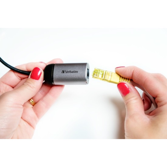 Verbatim 49146 USB-C to Gigabit Ethernet Adapteris, USB 3.1 GEN 1, Gigabit Ethernet, Pilka/Juoda