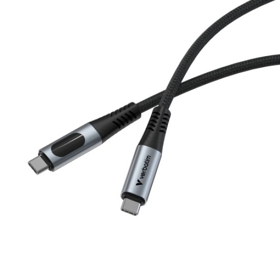 Verbatim 31849 Sync & Charge Kabelis USB-C į USB-C 240W 40Gbps 120cm, Power Display, Pilka/Juoda