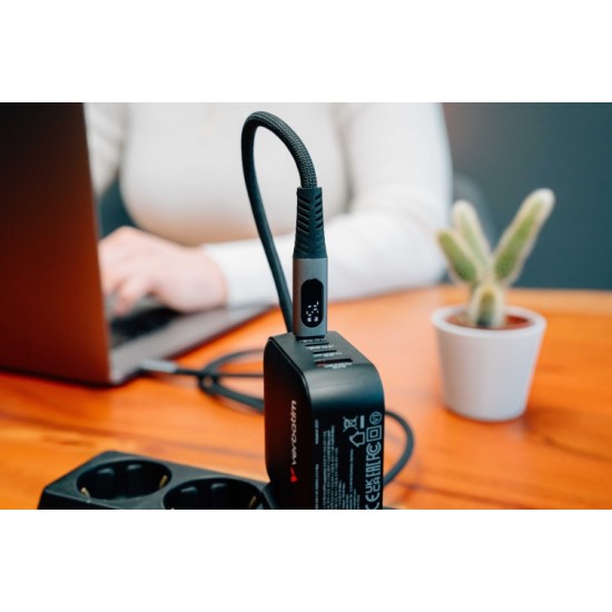 Verbatim 31848 Sync & Charge Kabelis USB-C į USB-C 100W 480Mbps 120cm, Power Display, Pilka/Juoda