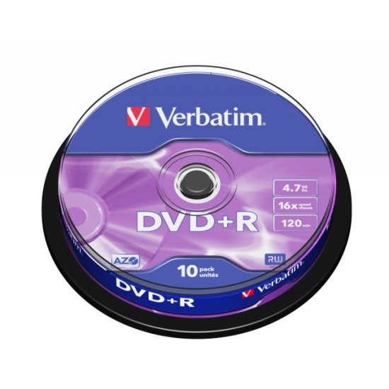 Verbatim 43498 DVD+R AZO 4.7GB 16X Matt Silver Surface diskai (10 vnt pakuotėje)