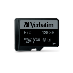 Verbatim 47044 Pro U3 Micro SDXC Atminties kortelė 128GB + microSD į SD Adapteris