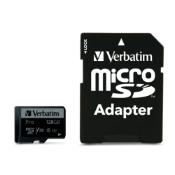 Verbatim 47044 Pro U3 Micro SDXC Atminties kortelė 128GB + microSD į SD Adapteris