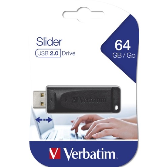 Verbatim 98698 Slider USB atmintinė 64GB, USB-A 2.0, Juoda